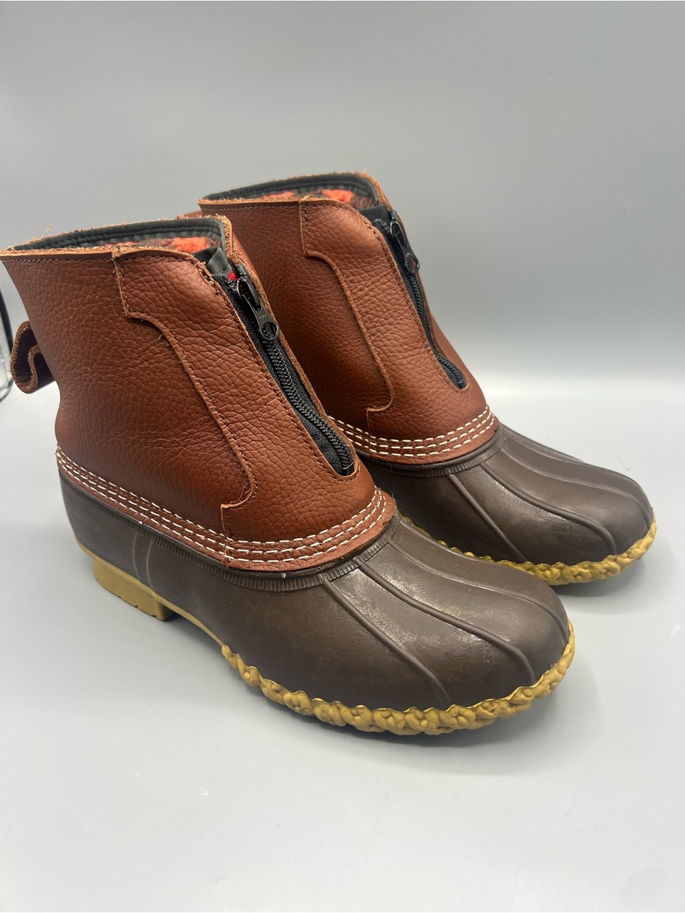 L.L.Bean Men's Duck Boot Brown Zip Lined Ankle Round Toe Rubber Sole US 7